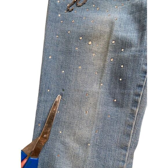 MSRP $198 STUNNING CACHE Sz 4 SILVER STUDDED BLUE JEANS Chain Sparkle Y2K RARE - Picture 4 of 5